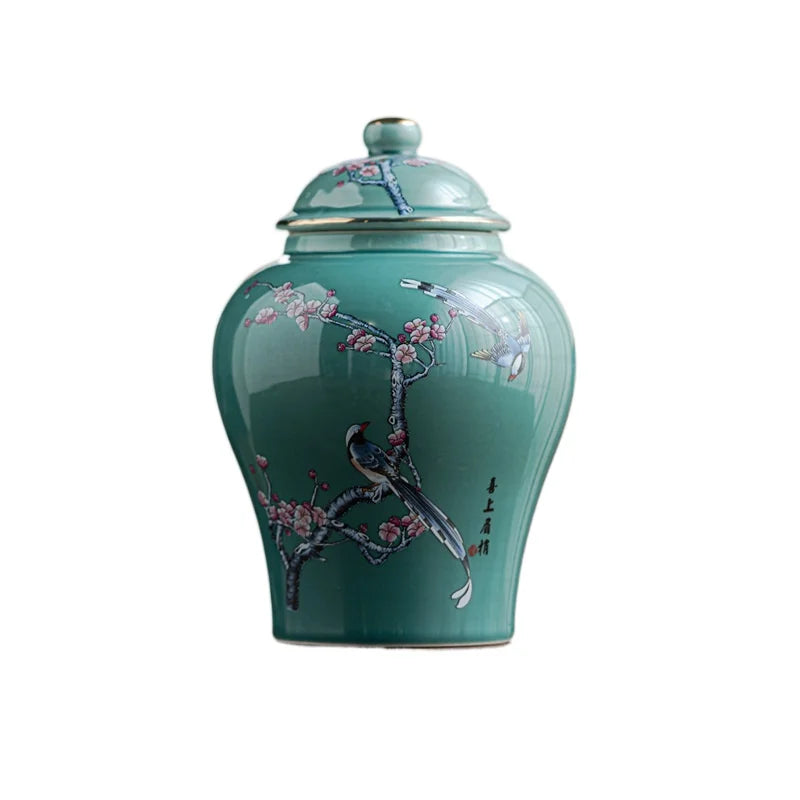 Nordic Gilded Plant Floral Winding Ceramic Tea Jar Table Top Ornament Shogun Craft Gift Sealed Storage Container Home Decoration