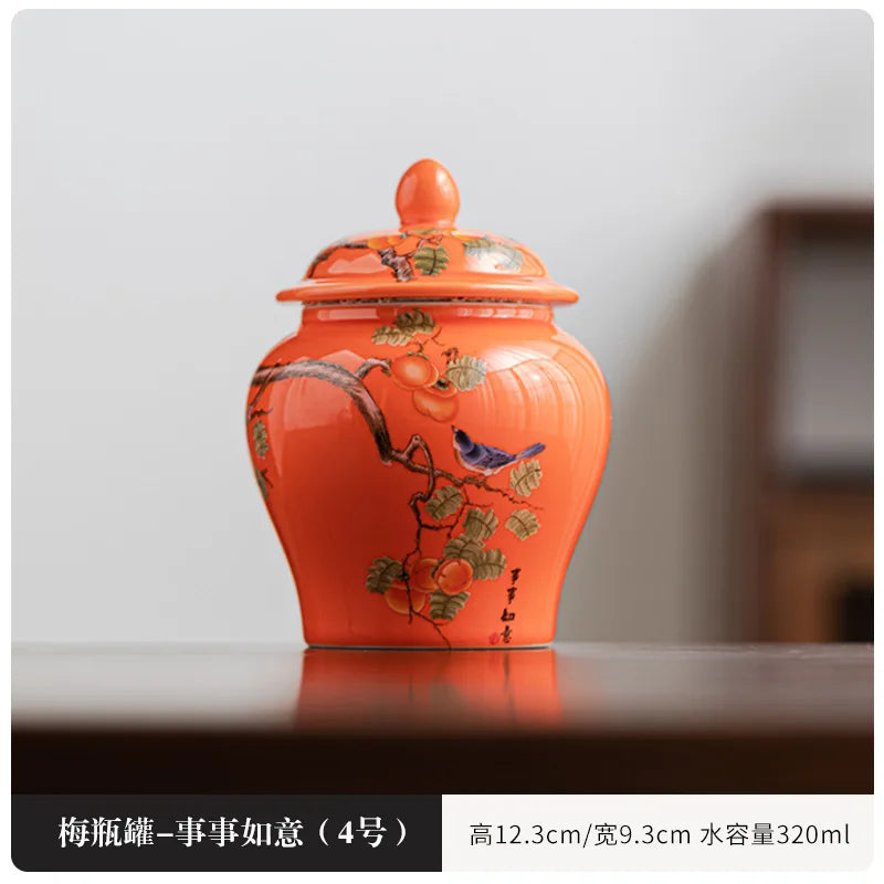 Nordic Gilded Plant Floral Winding Ceramic Tea Jar Table Top Ornament Shogun Craft Gift Sealed Storage Container Home Decoration