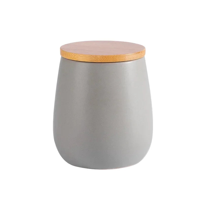 Nordic Porcelain Simplicity Sealed Tank Ceramic Storage Box Spice Jar Coffee Bottle Wood Lid Grain Container Kitchen Accessories