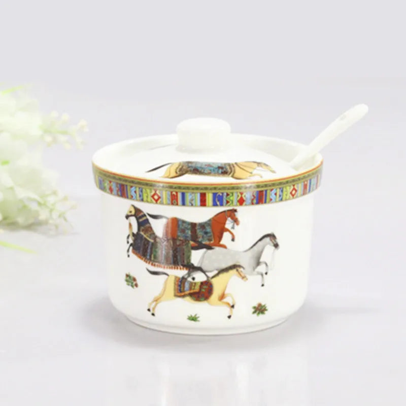 Kitchen Ceramic Spice Jar Horse Seasoning Pot Salt Sugar Pots Coffee Cup